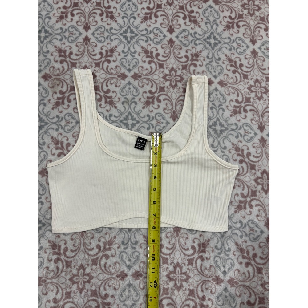 SHEIN Off White Ribbed Knit Scoop Neck Crop Top Curved Hem Large - Picture 4 of 6
